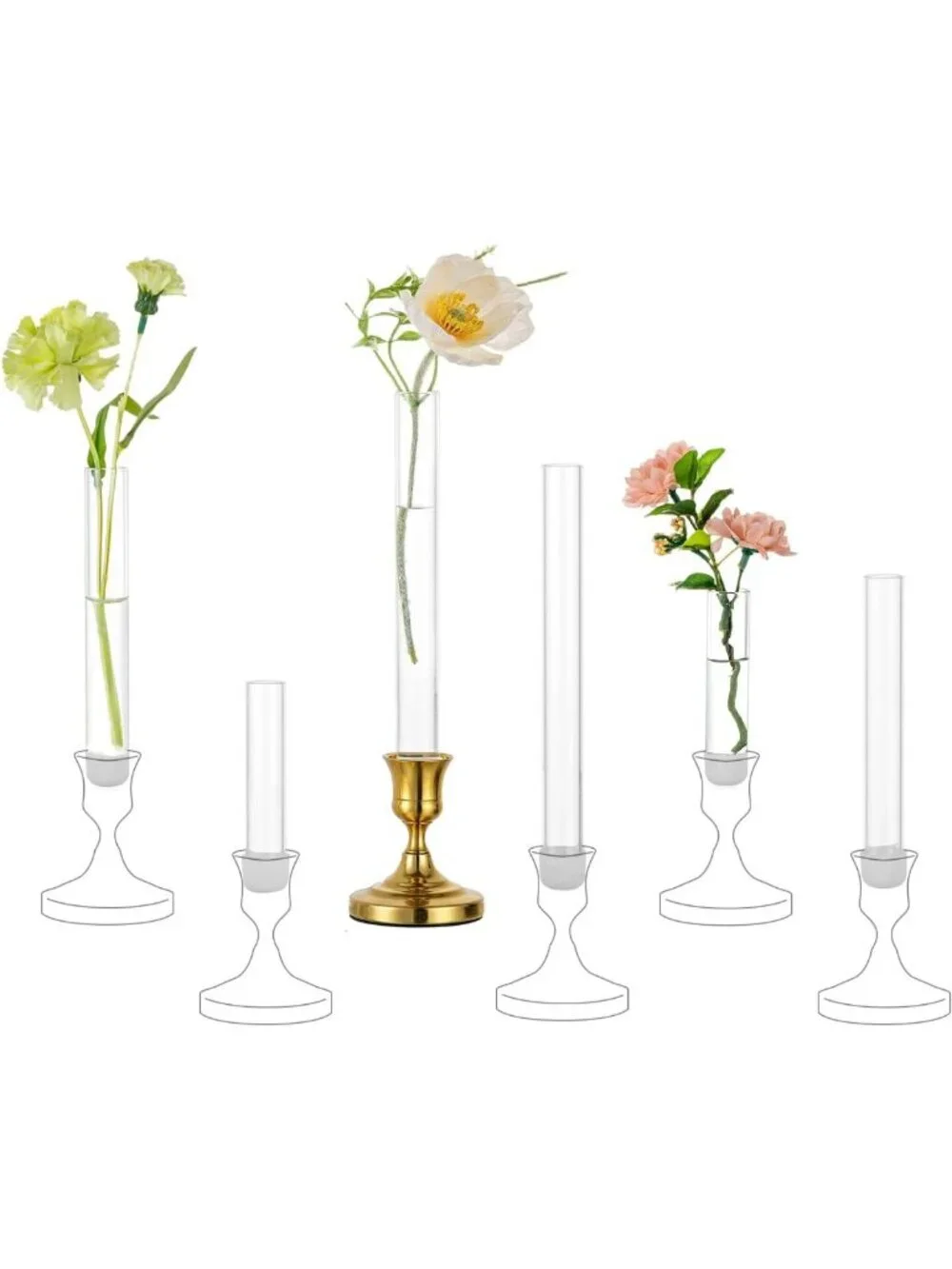 Elegant Glass Bud Vases Set of 6 | Single Stem Flower & Candle Holders